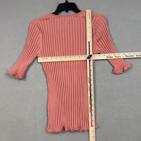 Sundance Shirt Womens Medium Pink Ribbed Henley Lettuce Hem Stretch Organic - Picture 10 of 13